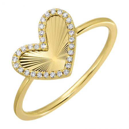 Ribbed Gold & Diamond Halo Heart Ring
