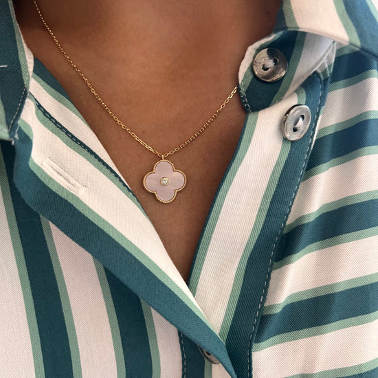 Mother of Pearl & Diamond Clover Necklace