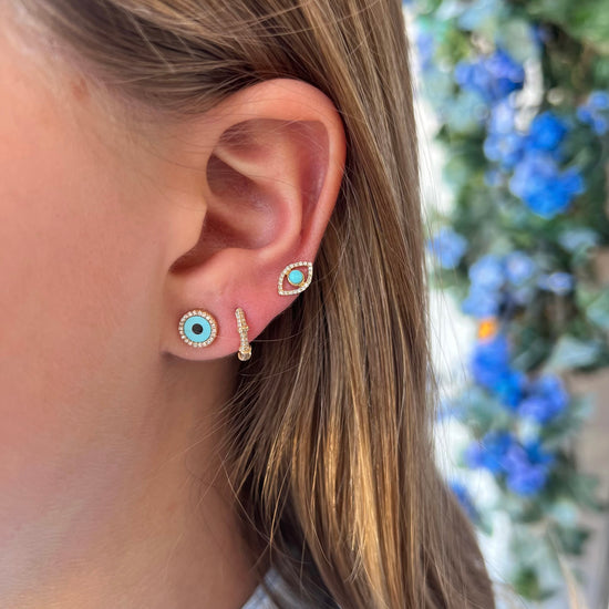 Turquoise & Diamond Halo Round Eye Earrings