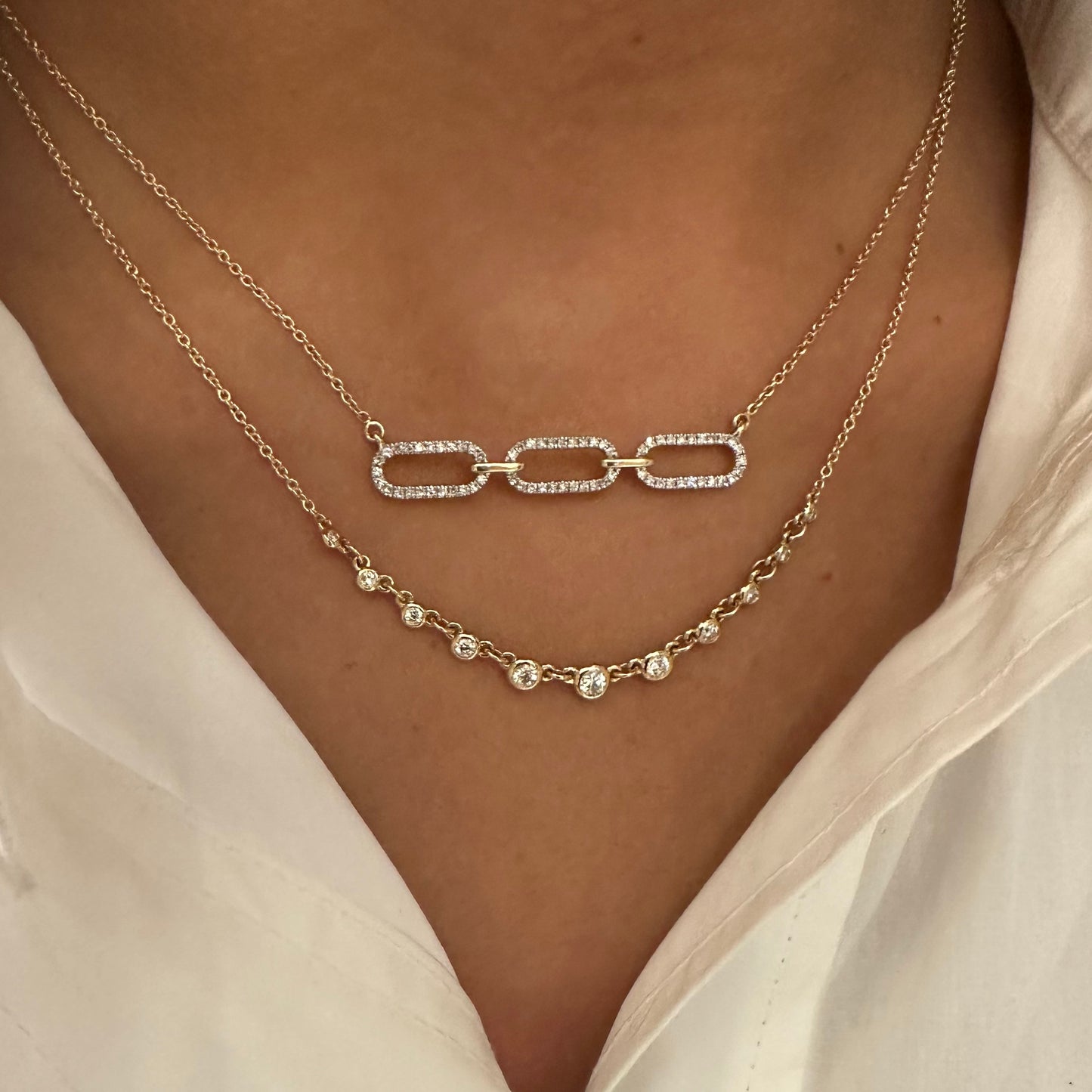 3 Diamond Links Bar Necklace