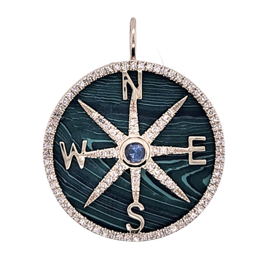 Colored Stone & Diamond Compass Disc Charm