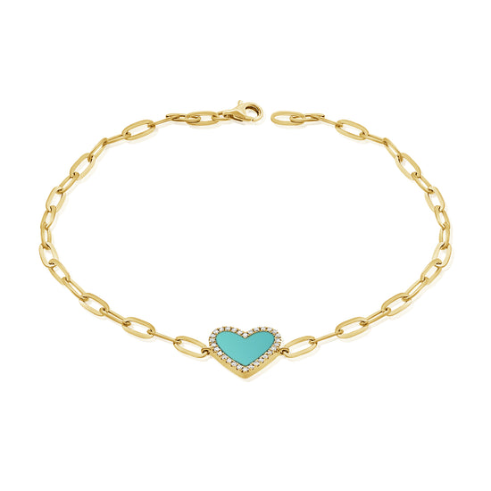 Colored Heart & Diamond Halo Paperclip Bracelet