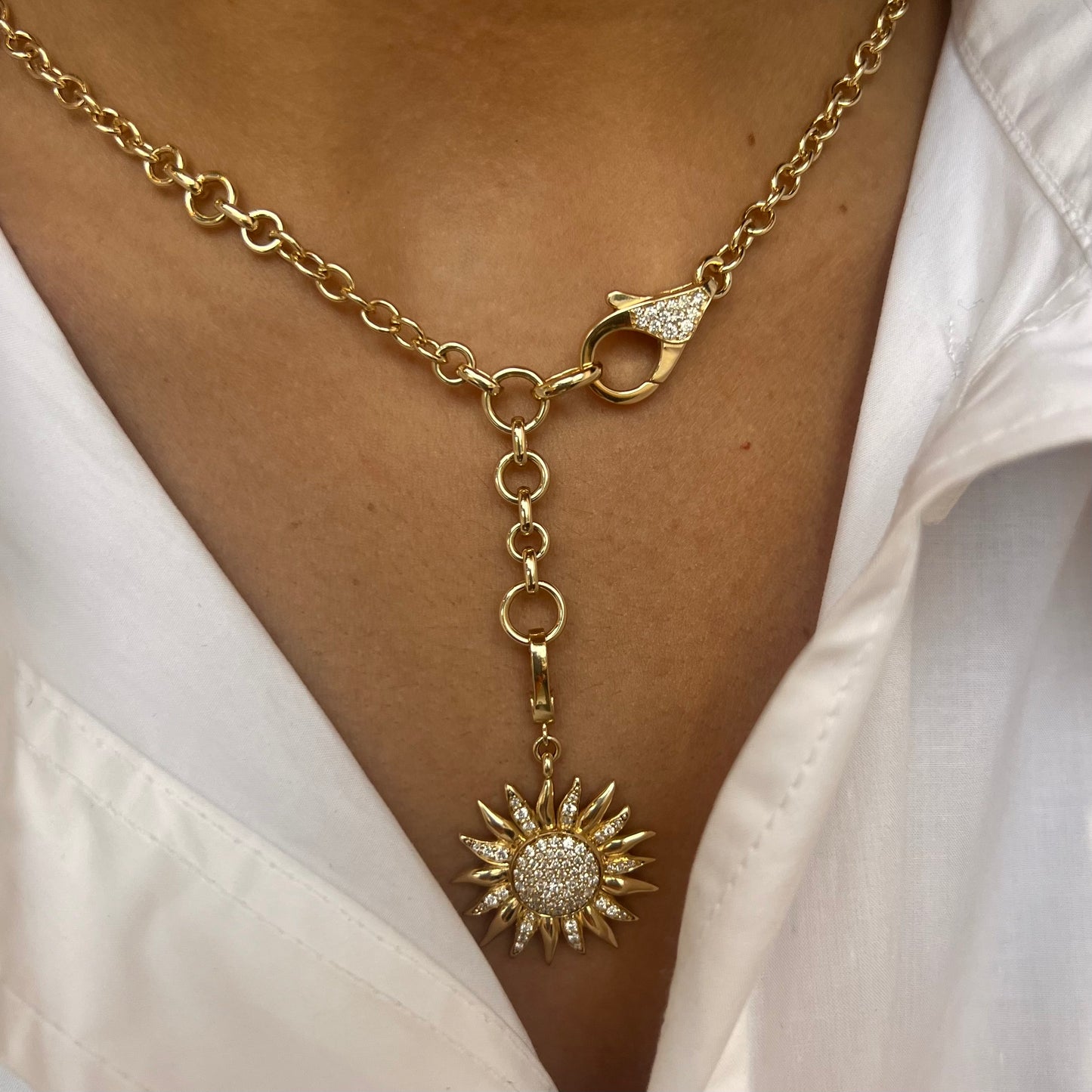 Gold & Diamond Chain Link Lariat Necklace