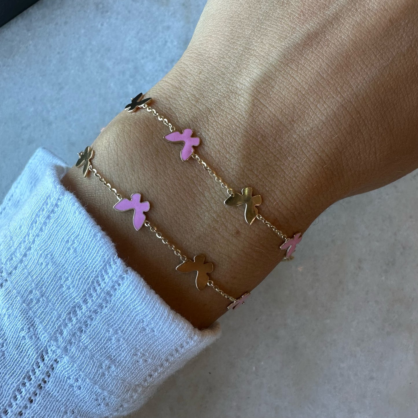 Gold & Pink Enamel 4 Butterfly Baby Bracelet