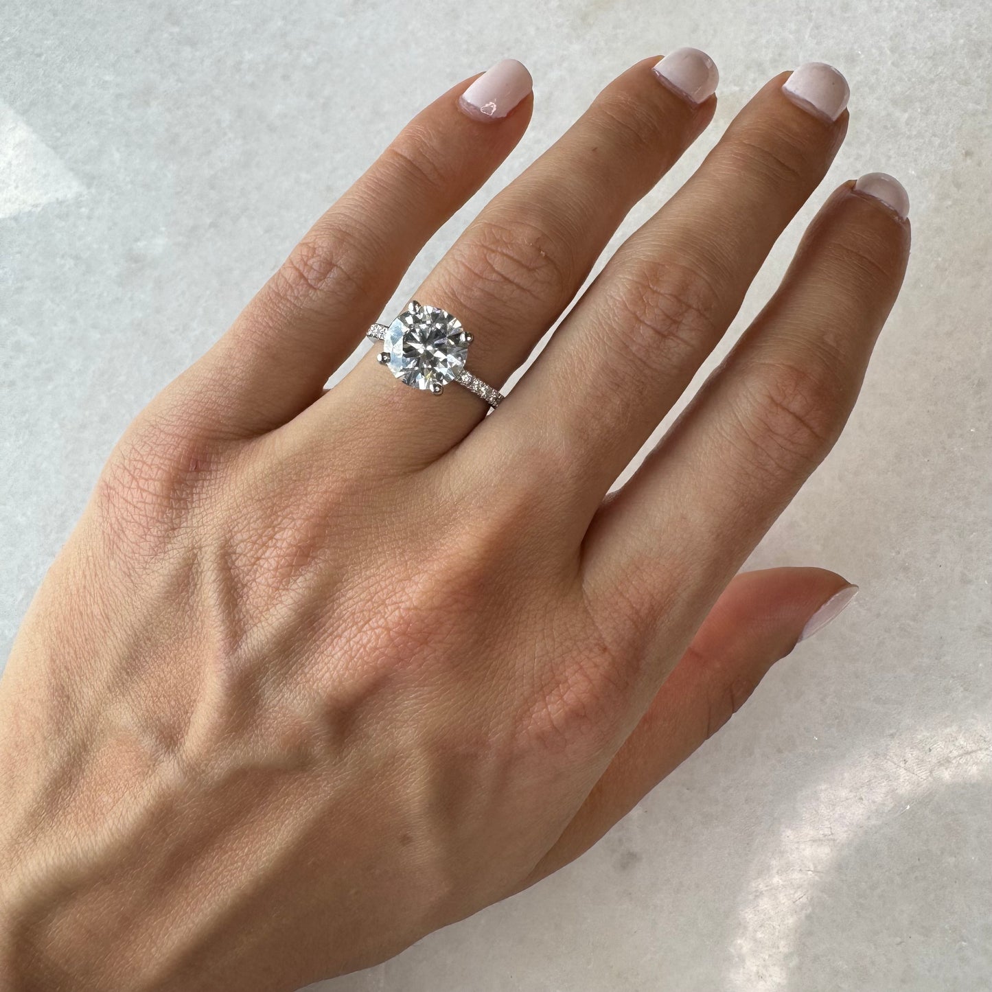 Round Lab Grown Engagement Ring With Pave Band & Hidden Halo