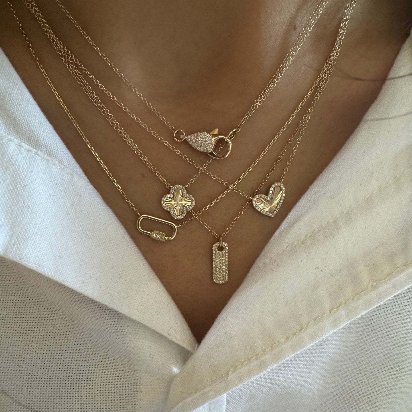 Mini Gold & Diamond Pave Carabiner Necklace