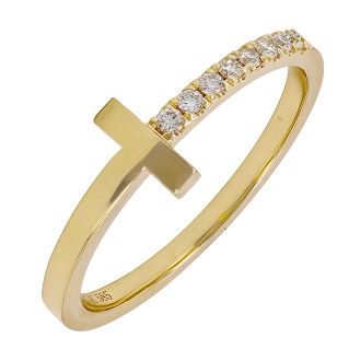Gold & Diamond T Bar Pinky Ring