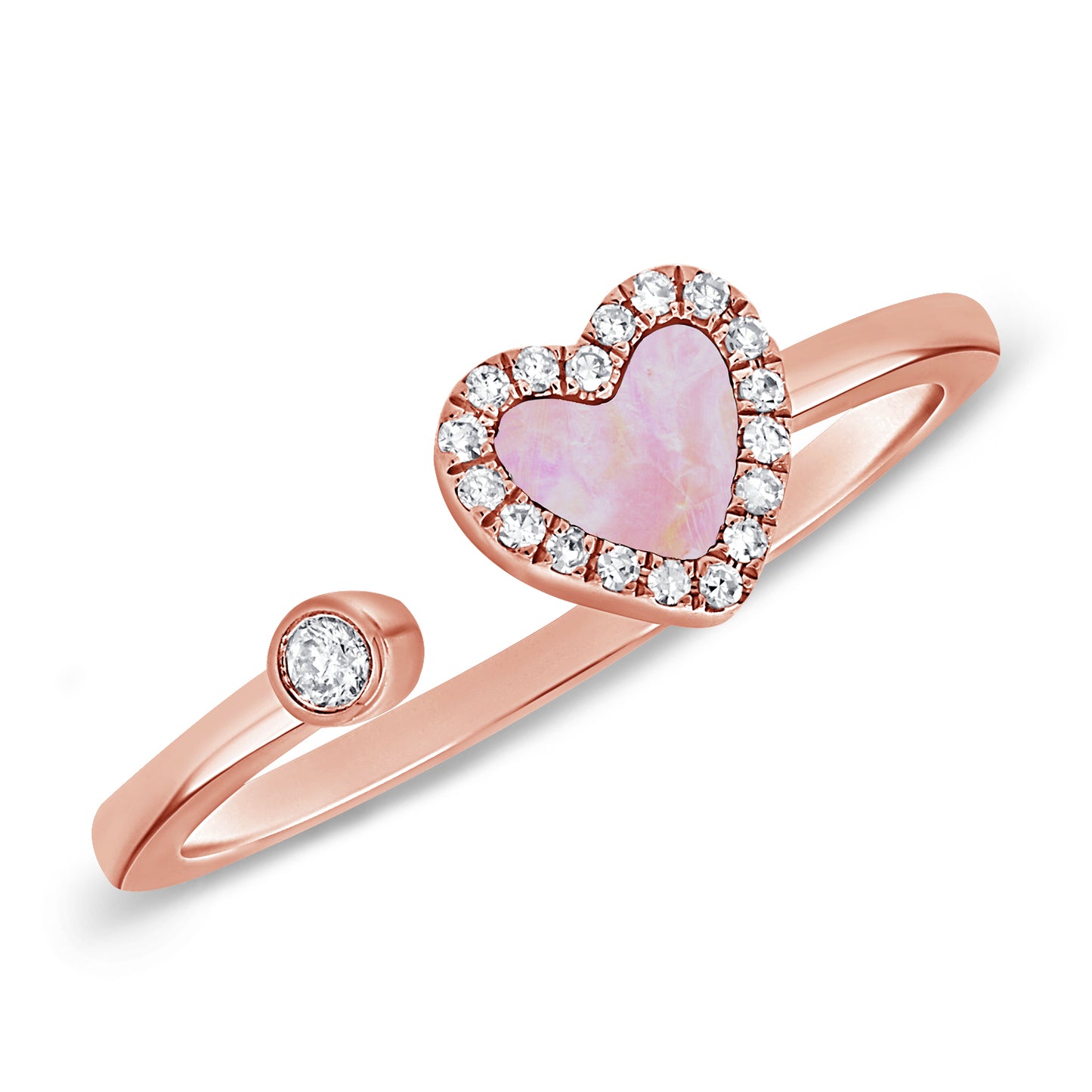 Mother of Pearl Heart & Diamond Halo Open Ring