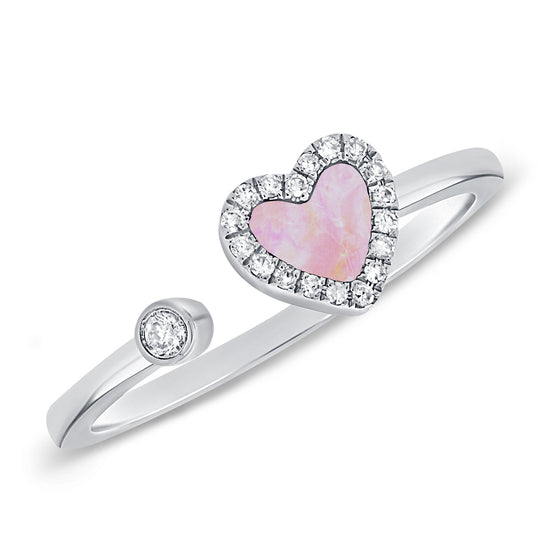 Mother of Pearl Heart & Diamond Halo Open Ring