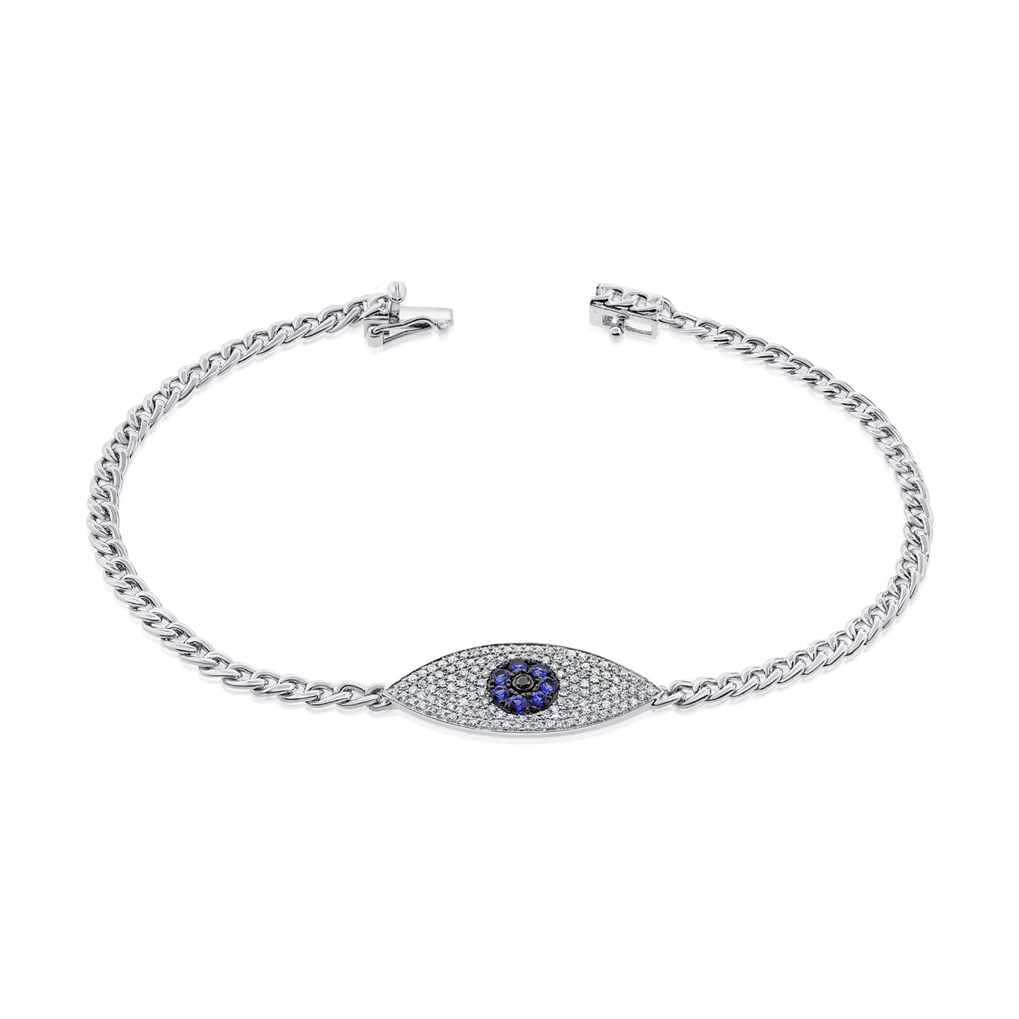 Diamond & Sapphire Eye Bracelet On Cuban Chain