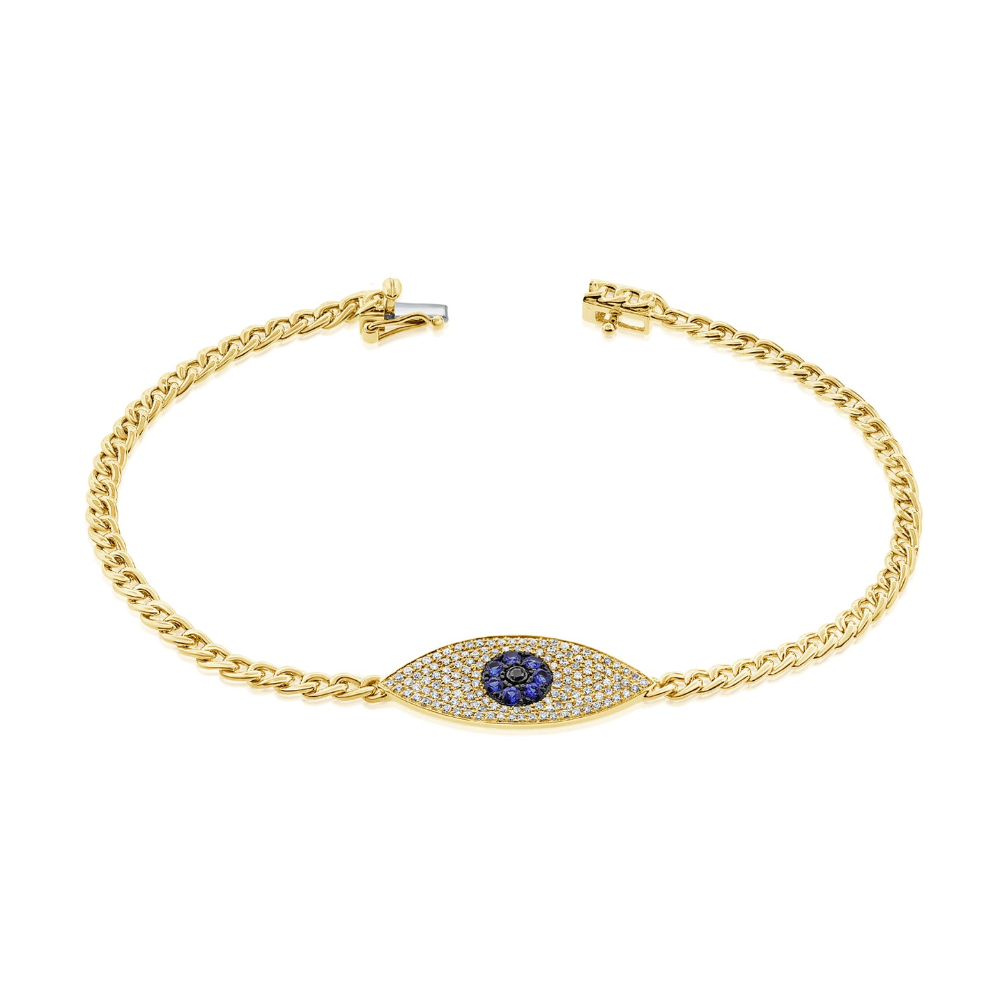 Diamond & Sapphire Eye Bracelet On Cuban Chain