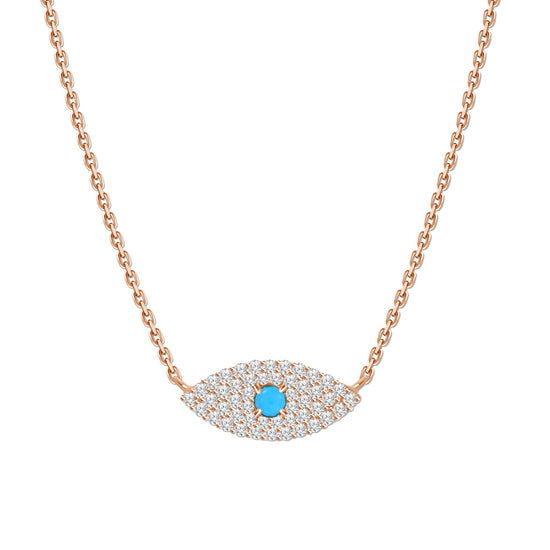 Dainty Diamond & Turquoise Eye Necklace, 18K Gold
