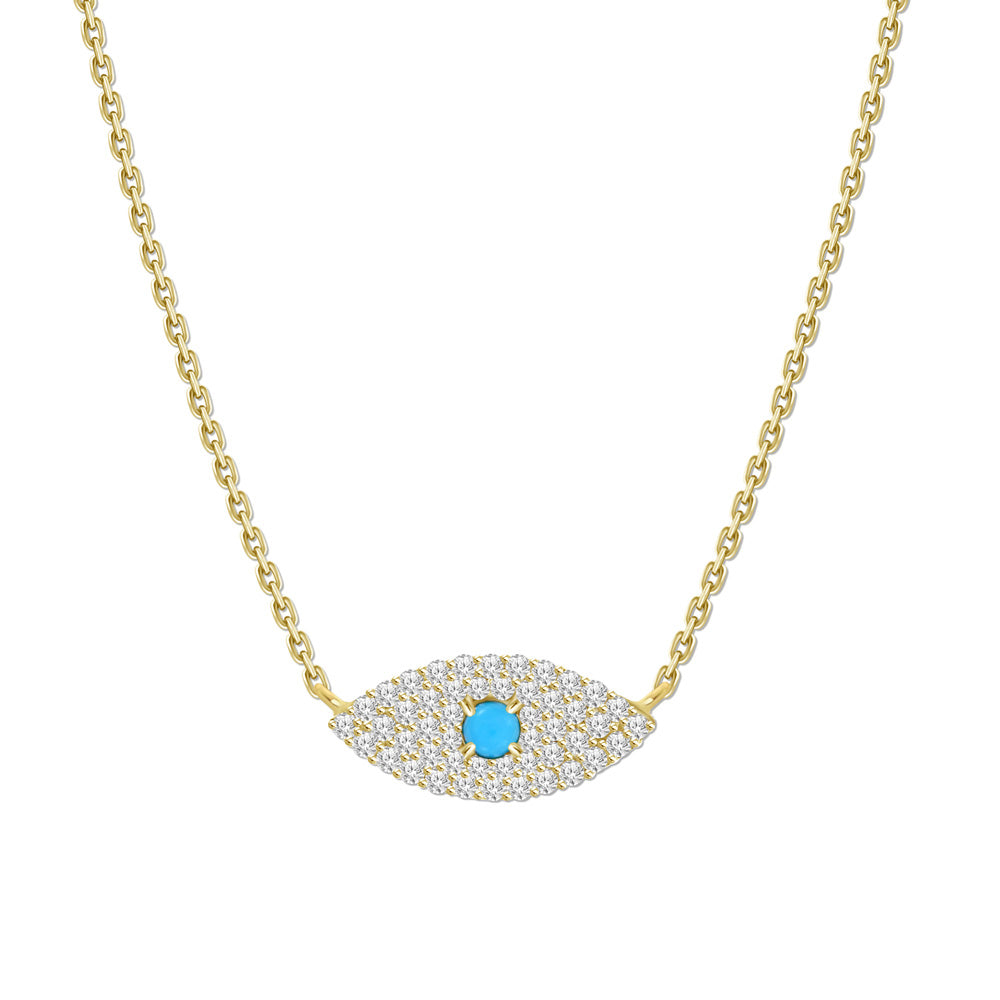 Dainty Diamond & Turquoise Eye Necklace, 18K Gold