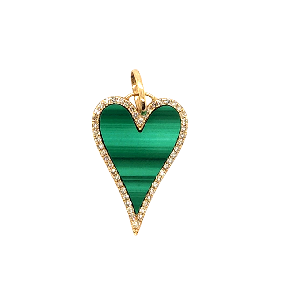 Long Malachite & Diamond Halo Heart Charm