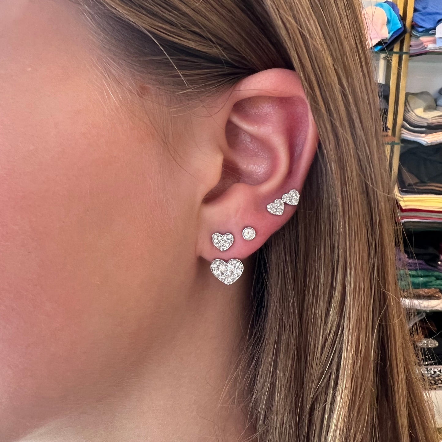 Double Mini Pave Diamond Heart Earrings