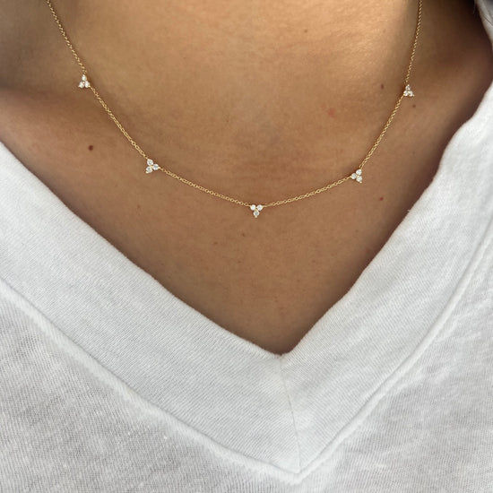 5 Station Diamond Trios Chain Necklace