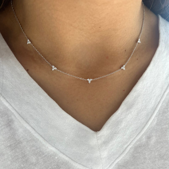 5 Station Diamond Trios Chain Necklace