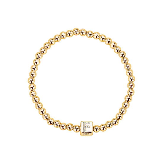 Cube Initial 4 mm Stretch Ball Bracelet, 6.25", Yellow Gold