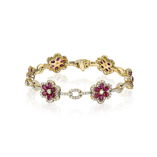 Ruby & Diamond Flower & Link Bracelet