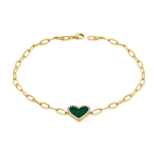 Colored Heart & Diamond Halo Paperclip Bracelet