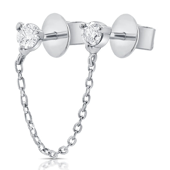 Double Pierce Diamond Stud Earrings with Chain