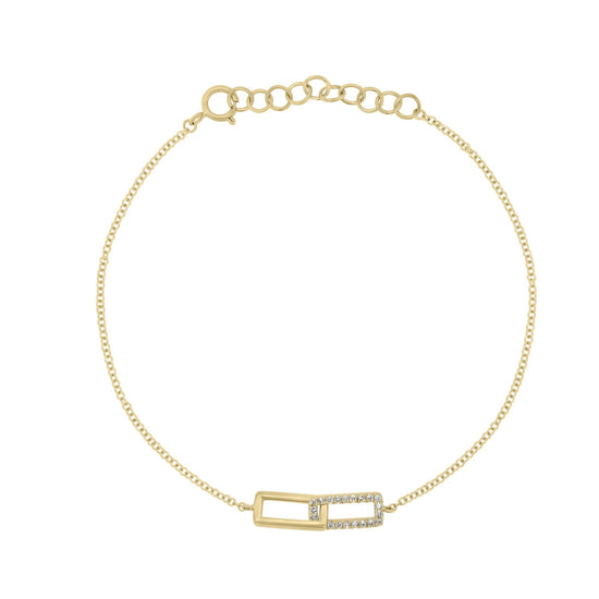 Interlocking Diamond & Gold Rectangle Link On Chain Bracelet