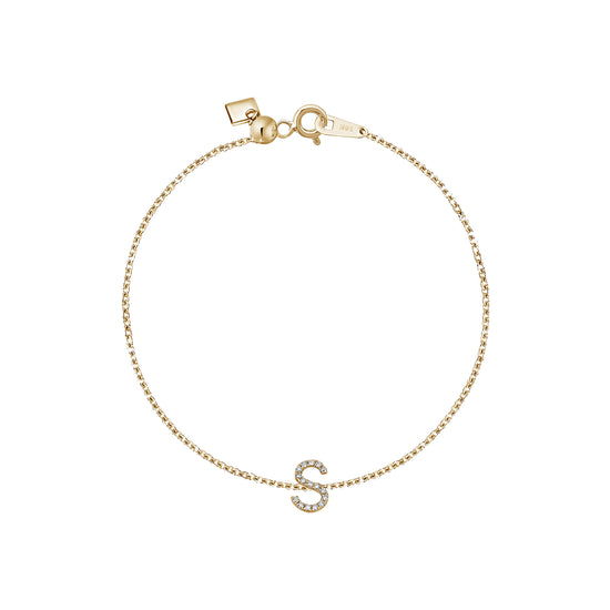 Diamond Initial on Chain Bracelet in Yellow Gold