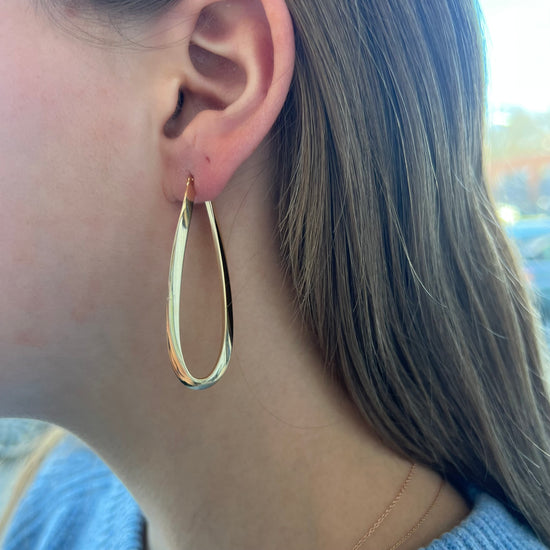 Twisted Long Oval Gold Hoops