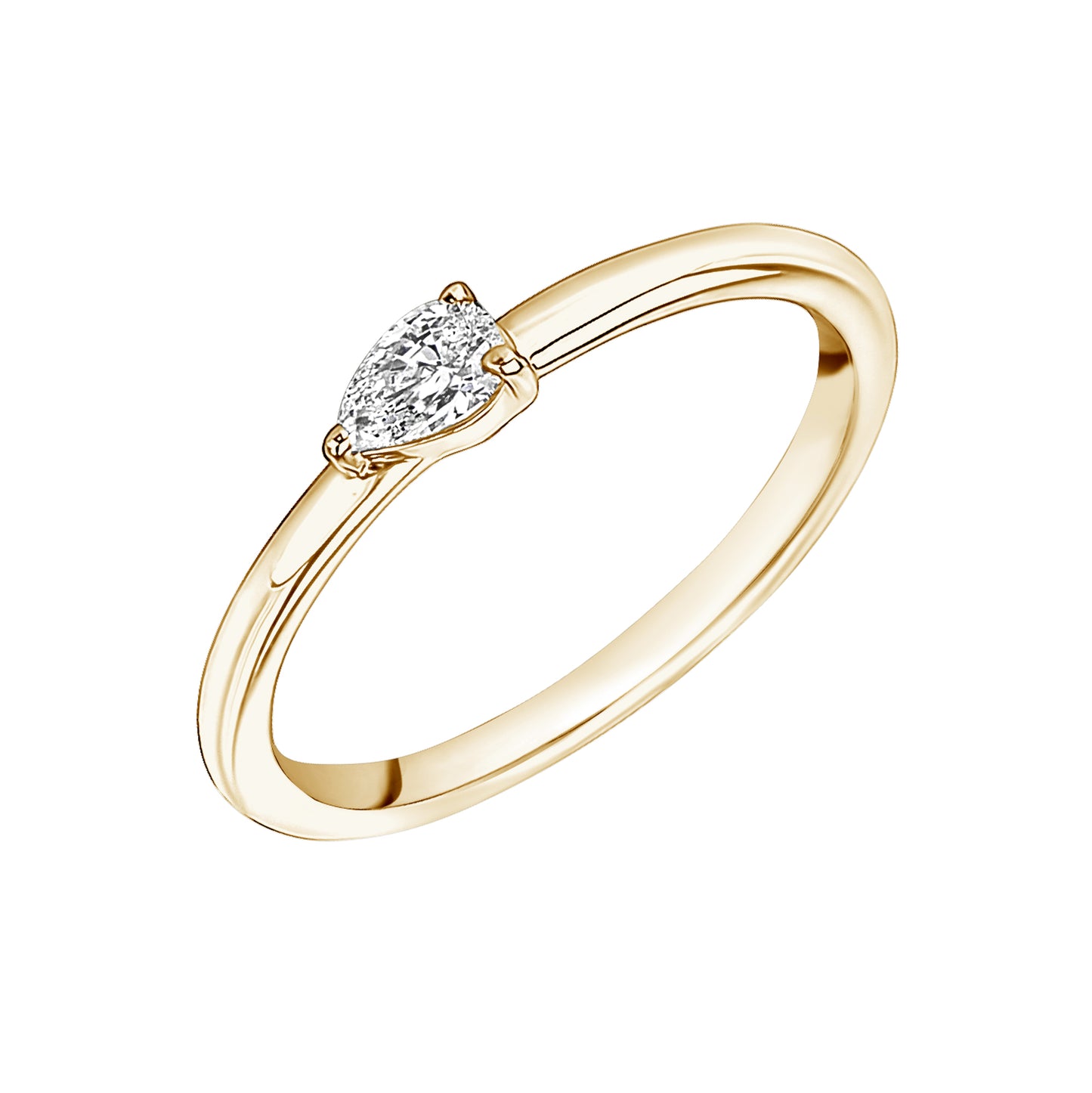 Gold Ring With Sideways Single Pear Diamond