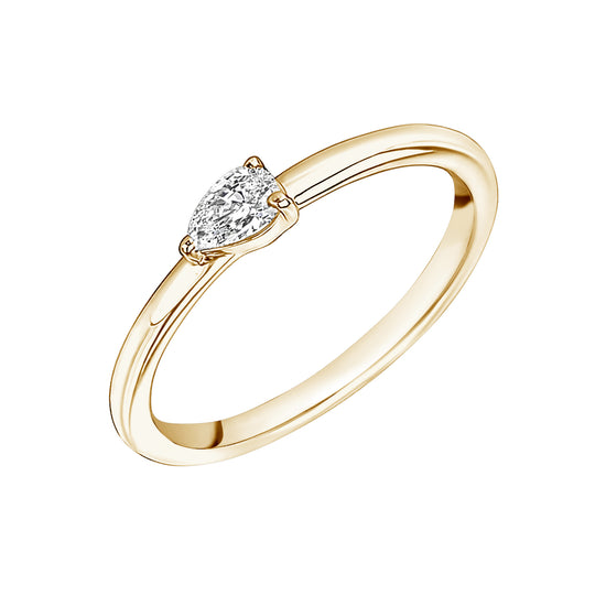 Gold Ring With Sideways Single Pear Diamond