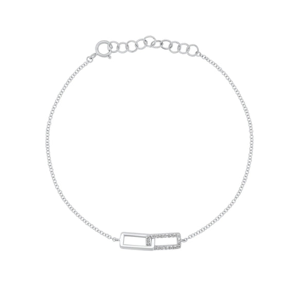 Interlocking Diamond & Gold Rectangle Link On Chain Bracelet