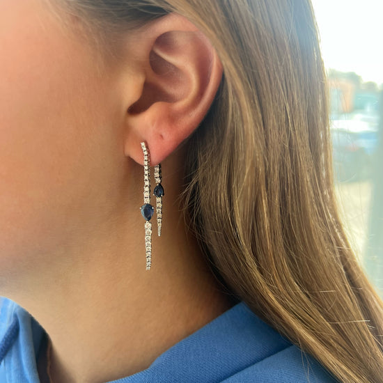 Double Hanging Diamond Earrings with Blue Sapphire Pears
