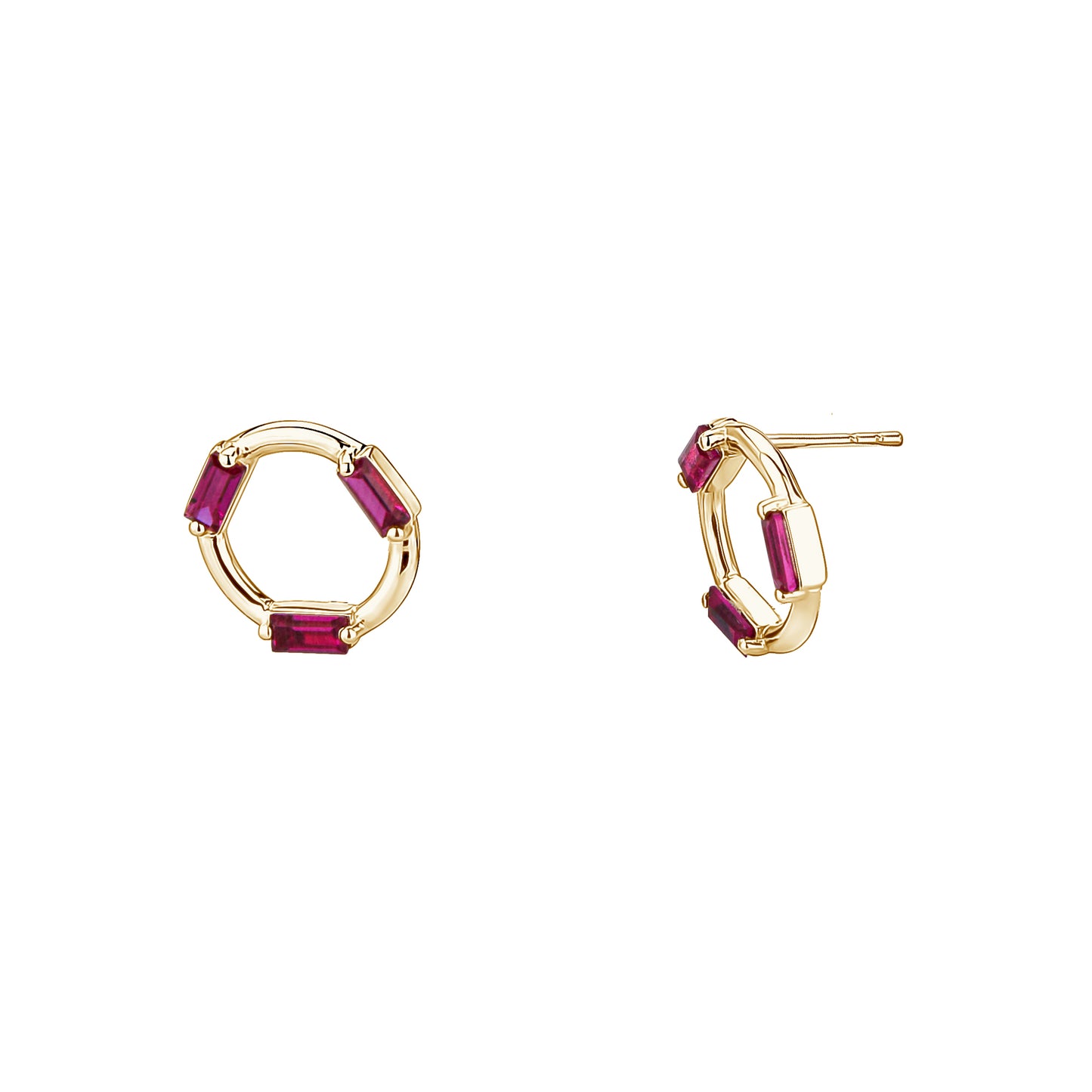 Ruby Baguettes On Circle Stud Earrings