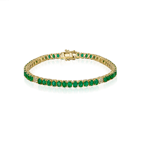 Oval Emerald & 4 Station Diamond Tennis Bracelet