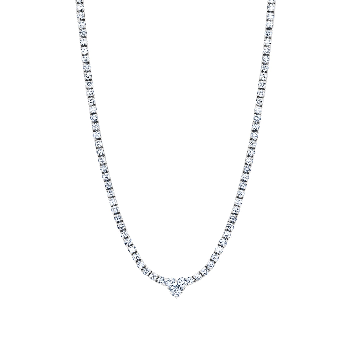 3.30 Carat 4 Prong Halfway Diamond Tennis Necklace with Diamond Heart Cluster
