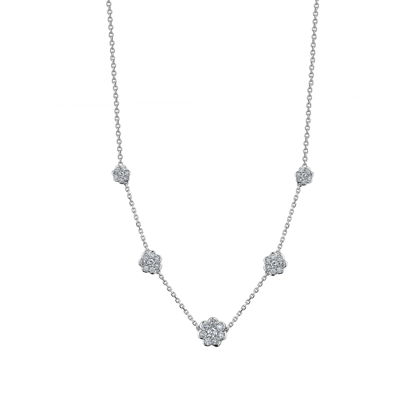 5 Graduated Diamond Rounded Flowers Necklace