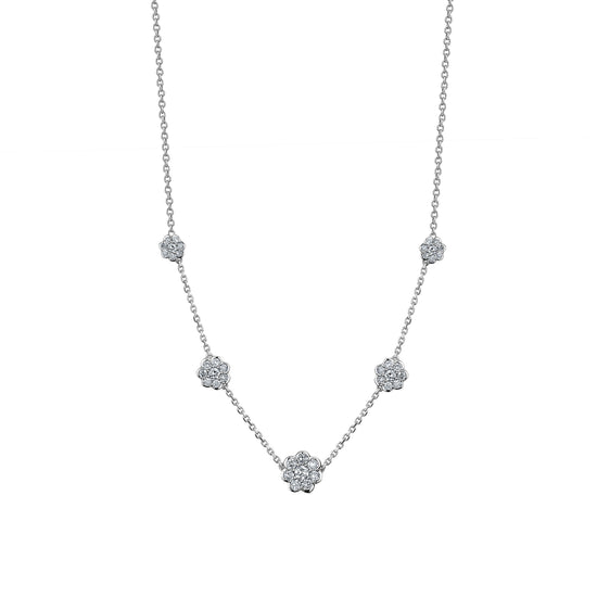 5 Graduated Diamond Rounded Flowers Necklace