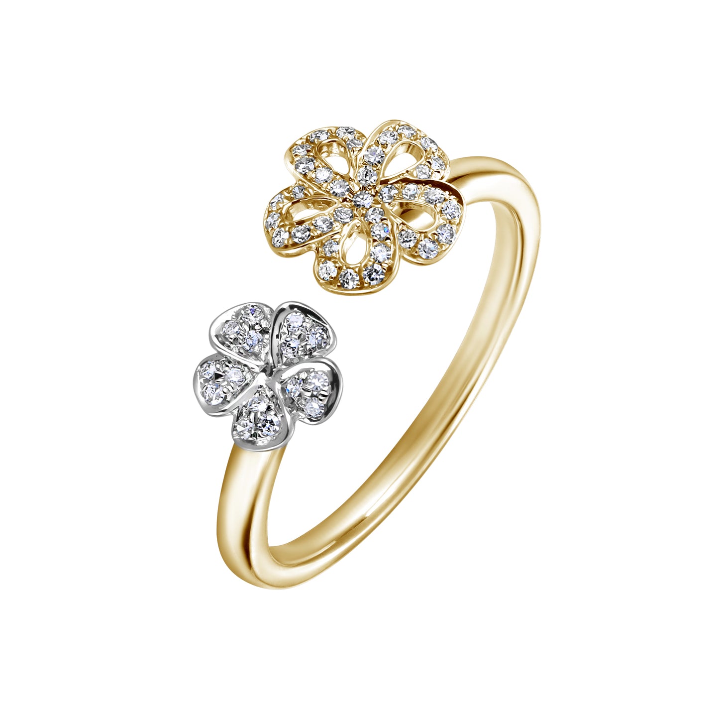 Two-Tone Diamond Flower Open Ring