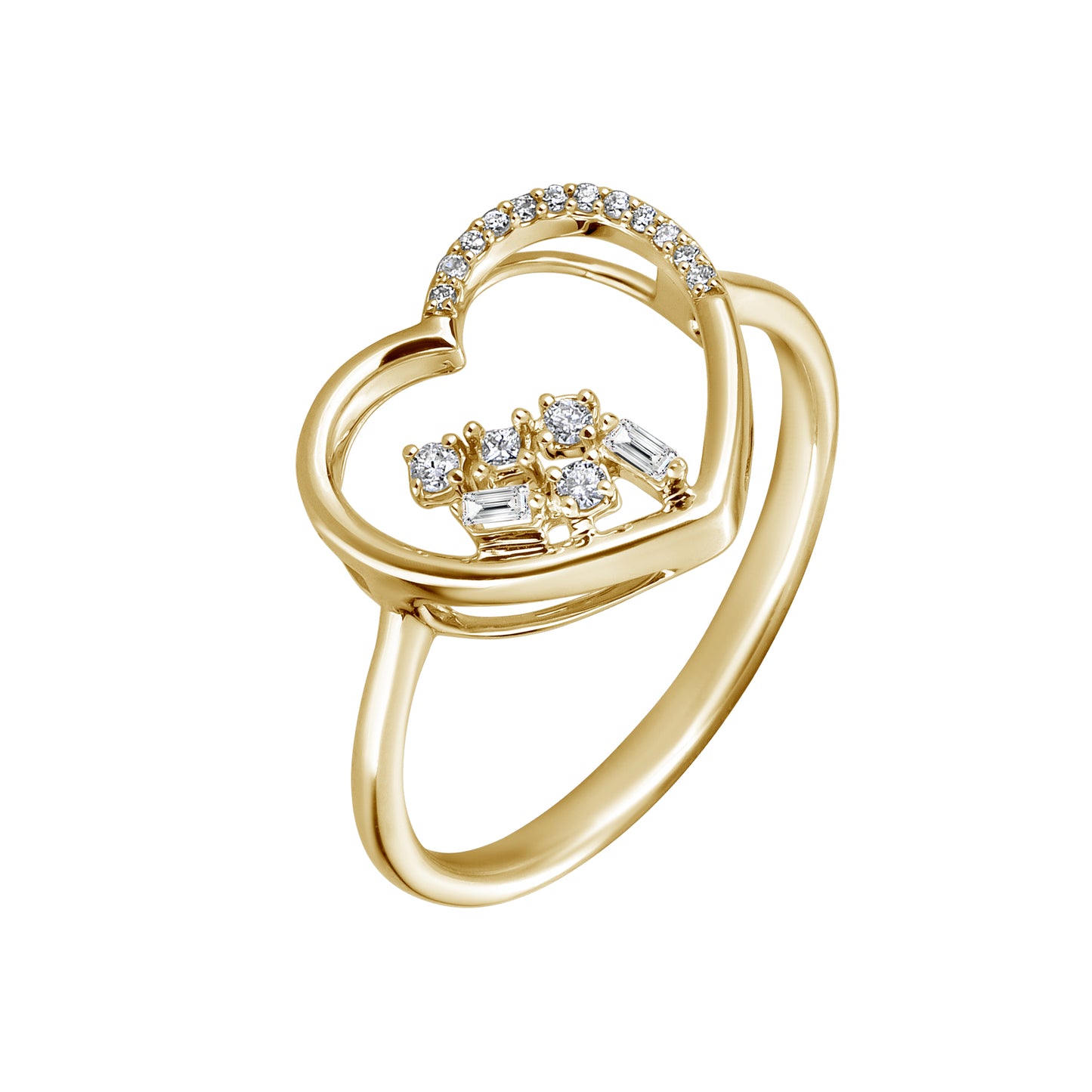 Open Diamond Heart & Scattered Diamond Ring