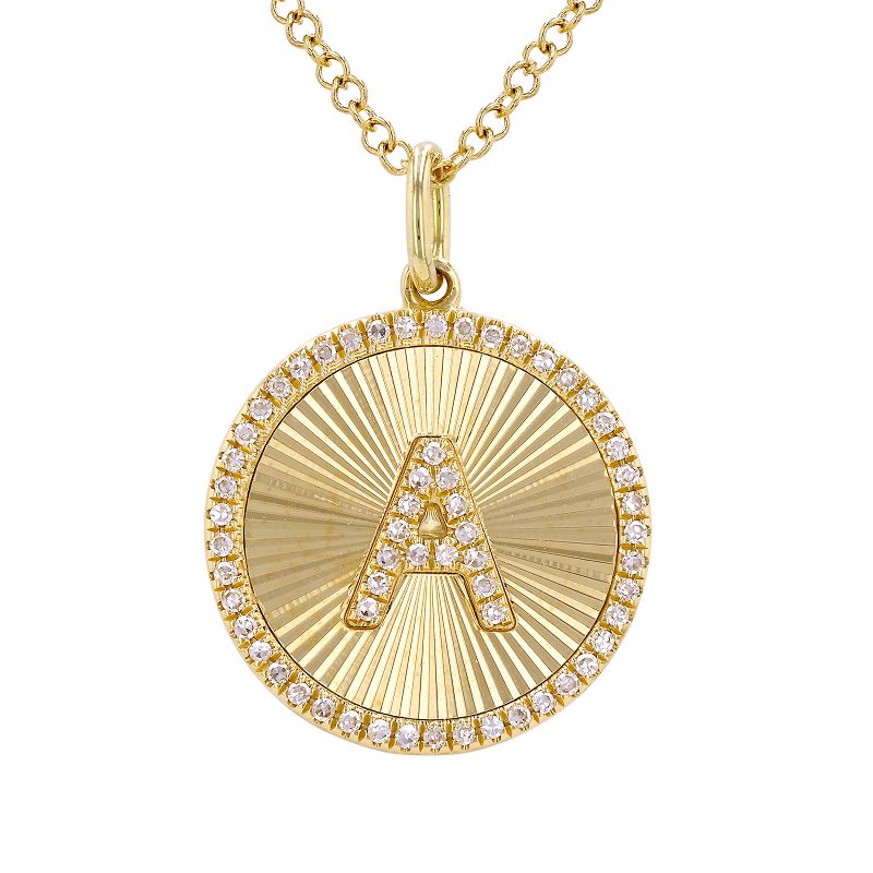 Fluted Disc Diamond Initial Charm Necklace