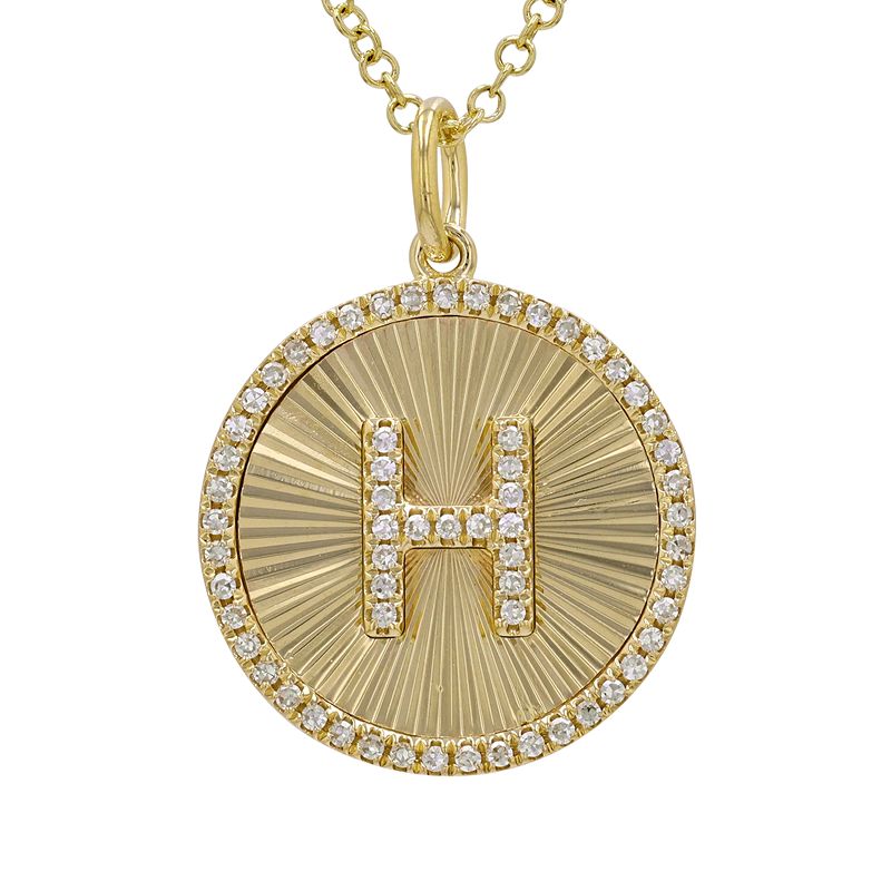 Fluted Disc Diamond Initial Charm Necklace