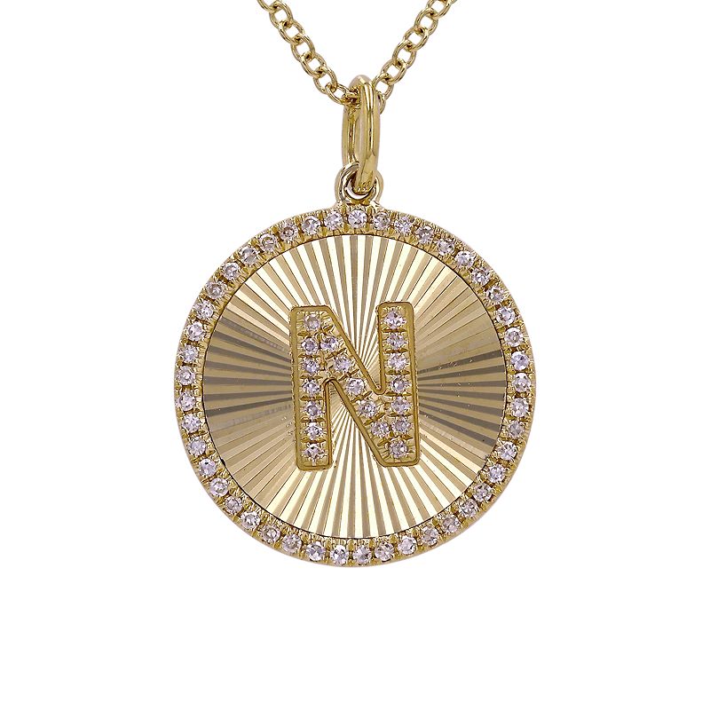 Fluted Disc Diamond Initial Charm Necklace