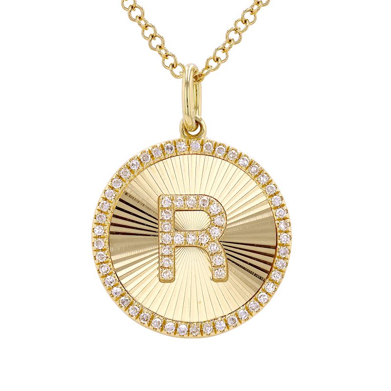 Fluted Disc Diamond Initial Charm Necklace