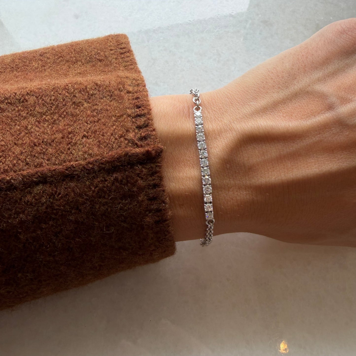 13 Diamond Bar Bracelet on Rolo Chain