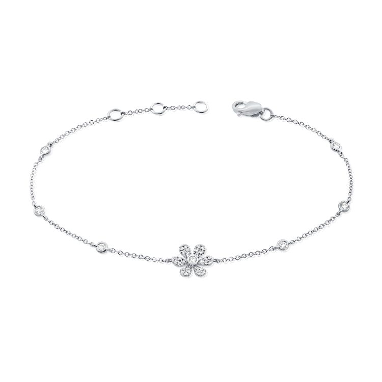 Diamond Flower on Diamond By the Yard Chain Bracelet