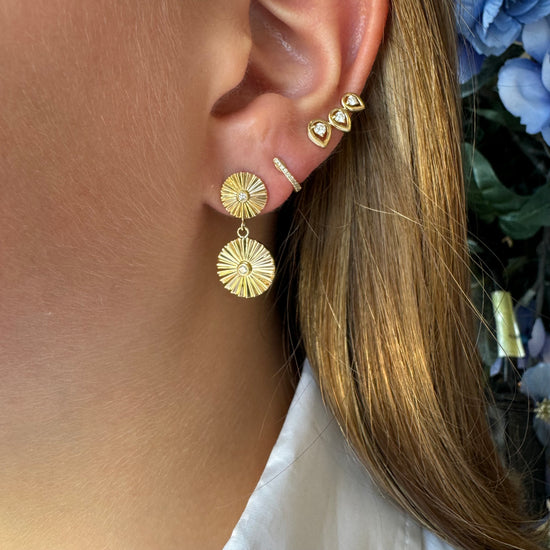 Double Gold & Diamond Disc Earrings