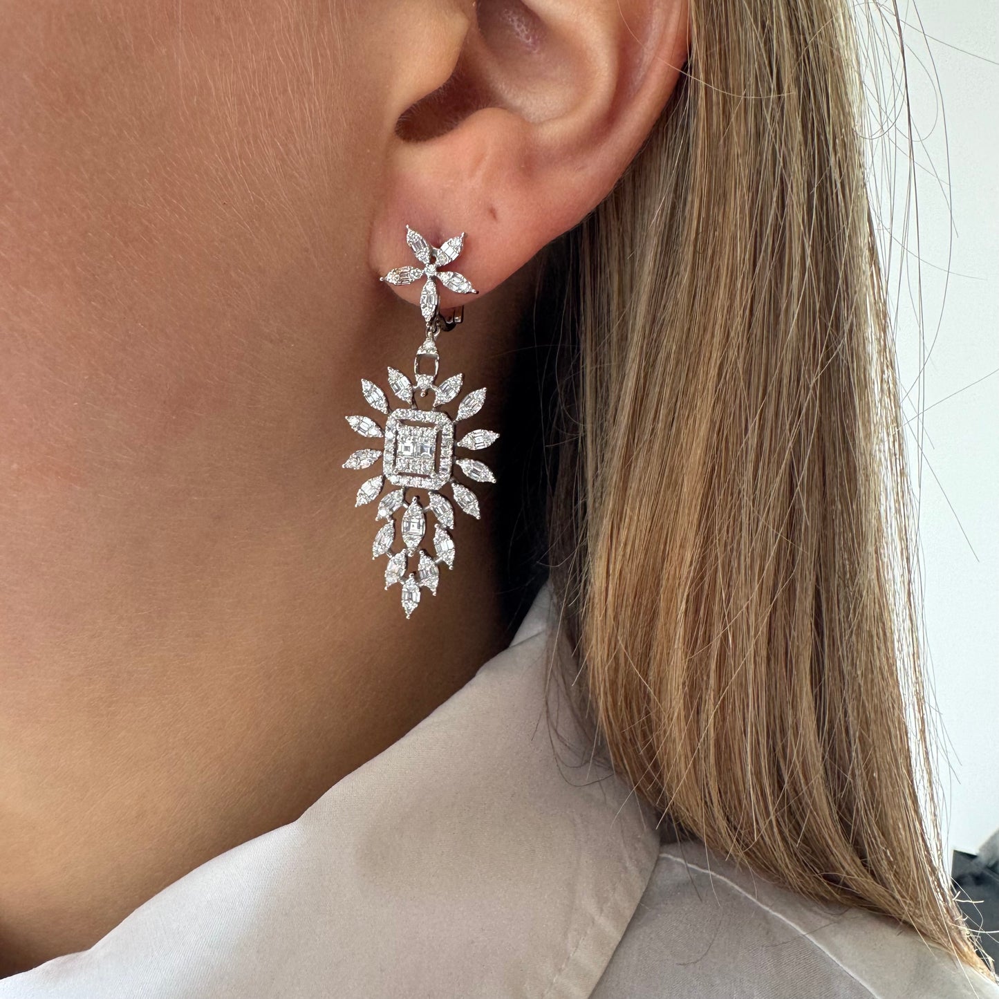 Marquise Cluster Diamond Drop Earrings W Halo Emerald