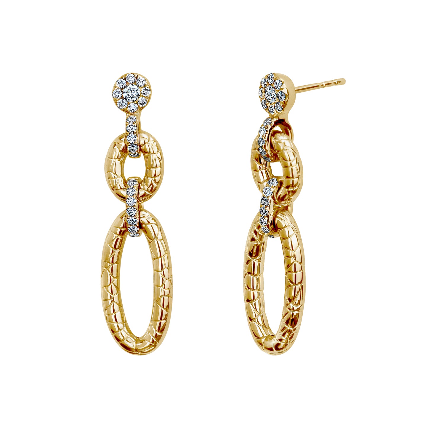 Diamond & Elongated Oval Gold Links Earrings