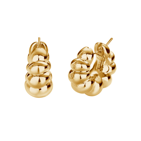 Puffy Graduated & Ribbed Gold Hoops