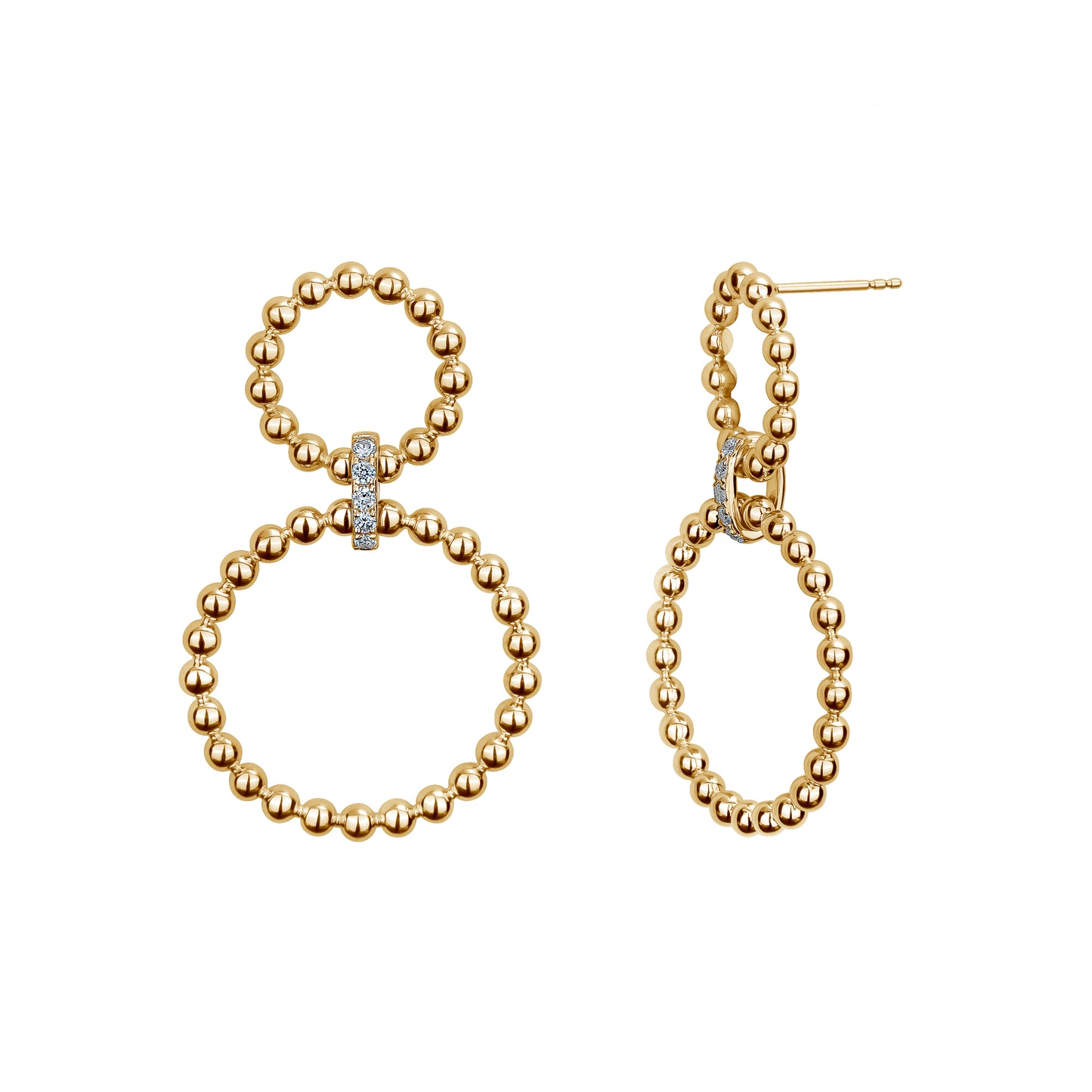 Gold Ball Discs & Diamond Link Earrings